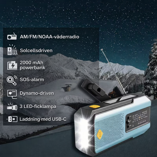 SurvivorSignal – nödradio med handvev, solpanel och 2000 mAh