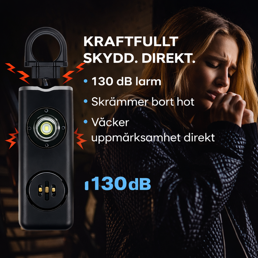 BeredES Personlarm – 130 dB med stroboskop och LED-ficklampa, nyckelring i 3 färger