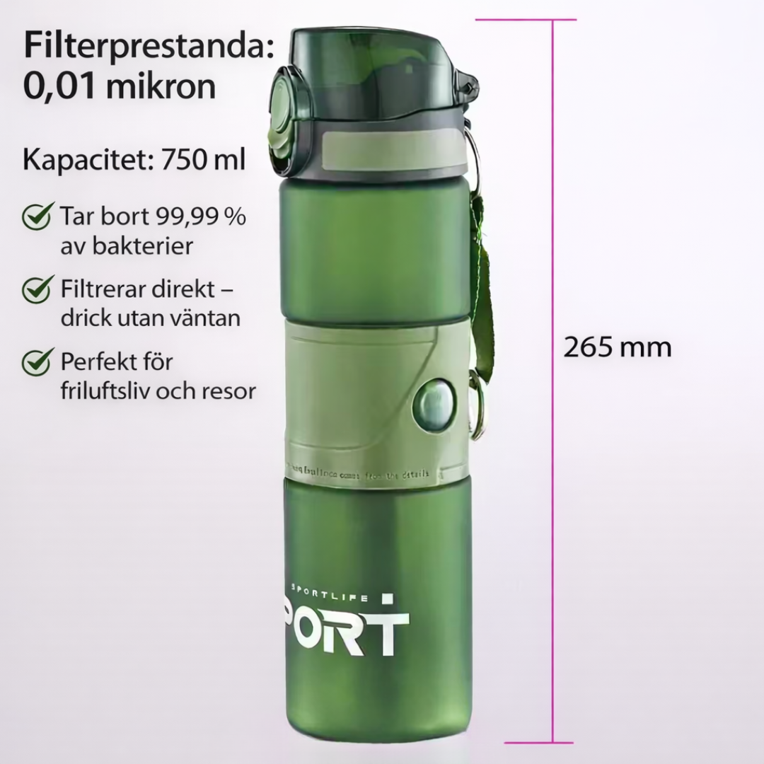 BeredES AquaTrek Filterflaska – Bärbar vattenrenare med flerlagers filter