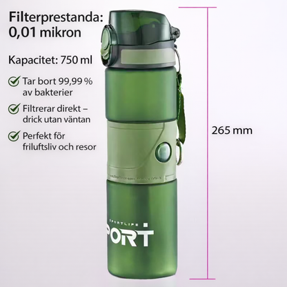BeredES AquaTrek Filterflaska – Bärbar vattenrenare med flerlagers filter