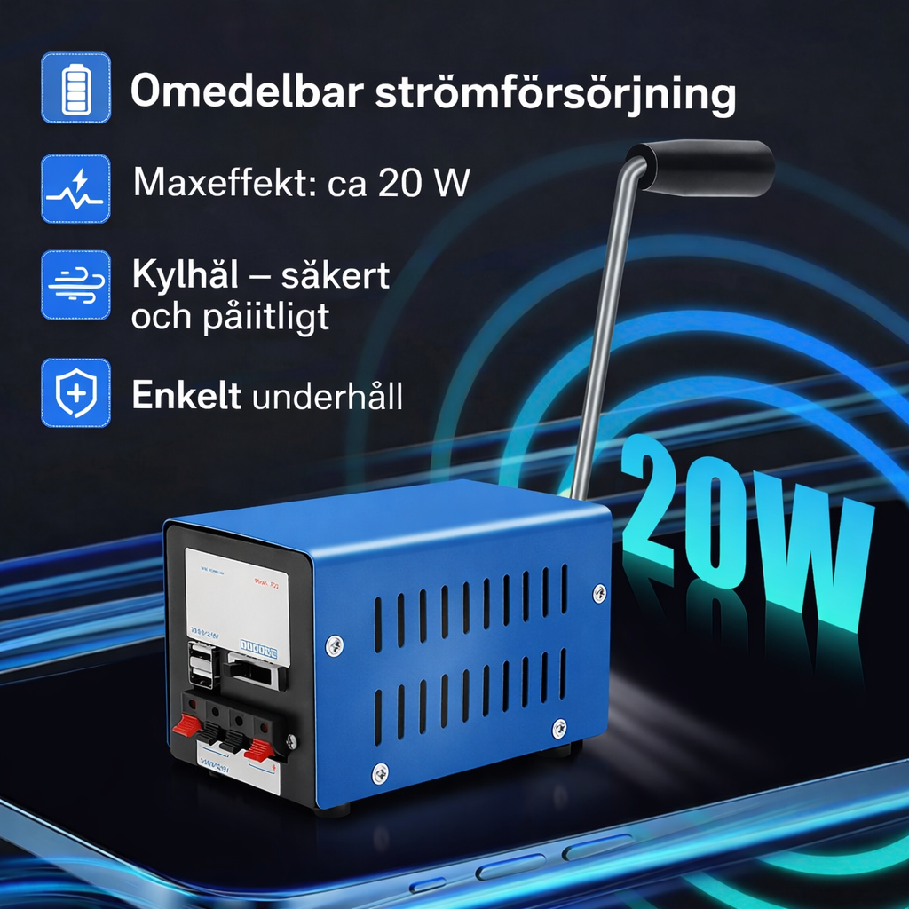 KraftVev 20W – manuell nödgenerator för mobil och små enheter