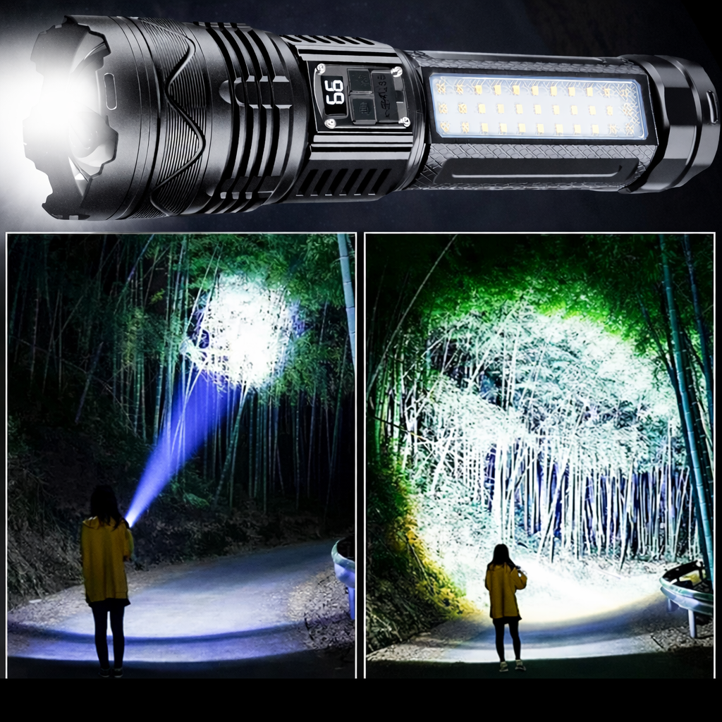 UltraForce Pro – uppladdningsbar LED-ficklampa med 15 000 mAh och zoom